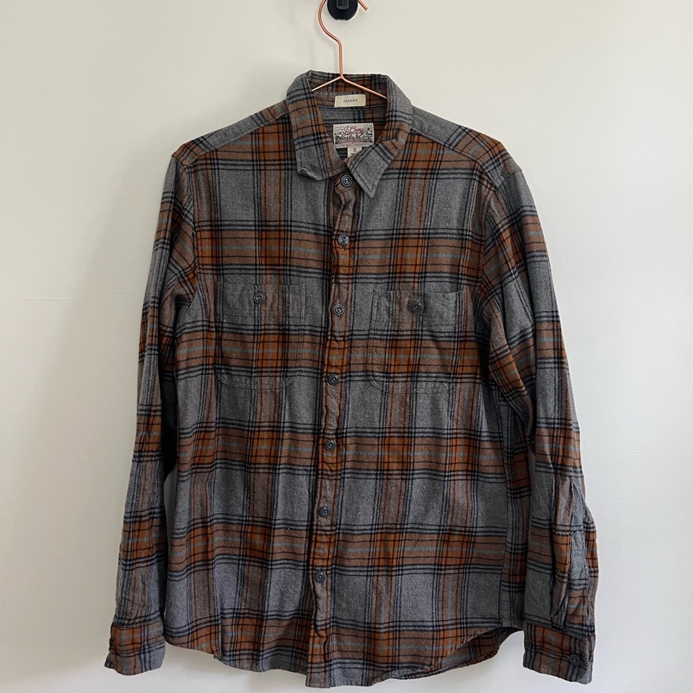 Classic J.Crew Gray and Orange Plaid flannel Men's Shirt